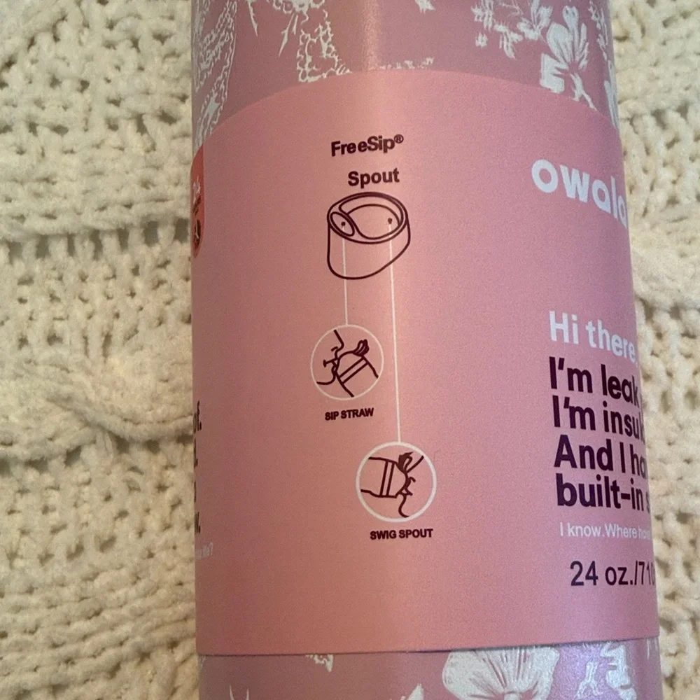 Owala Pink Floral 24 oz Insulated Water Bottle with Built-In Straw - Picture 4 of 9